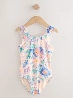Roze bloemen - Scallop Edge Swimsuit (3-16yrs)