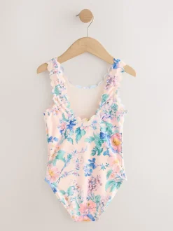 Roze bloemen - Scallop Edge Swimsuit (3-16yrs)