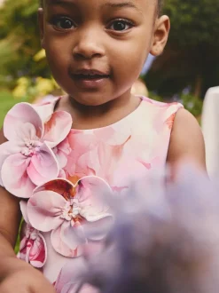 Roze bloemen - Scuba Occasion Dress (3mths-7yrs)