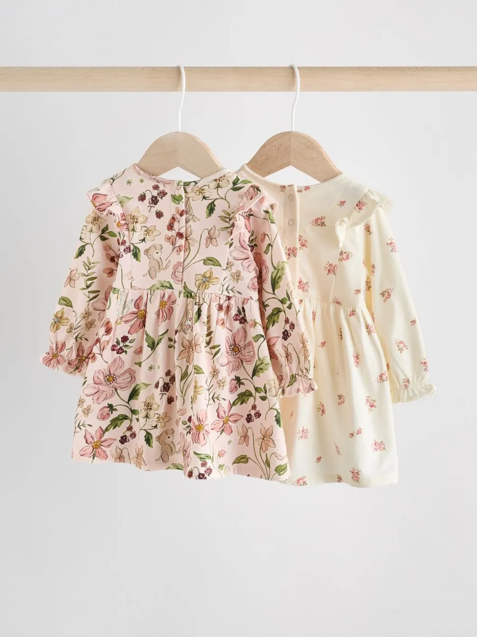 Roze bloemen/Crèmekleurige fijne bloemenprint - Verpakking van 2 jersey babyjurkjes (0 mnd-2 jr)