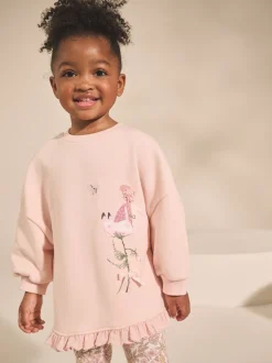 Roze bloemenfee - Set met sweatshirt en legging met ruches aan de zoom (3mnd-7jr)