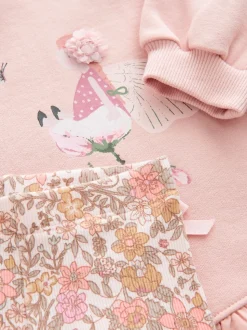 Roze bloemenfee - Set met sweatshirt en legging met ruches aan de zoom (3mnd-7jr)