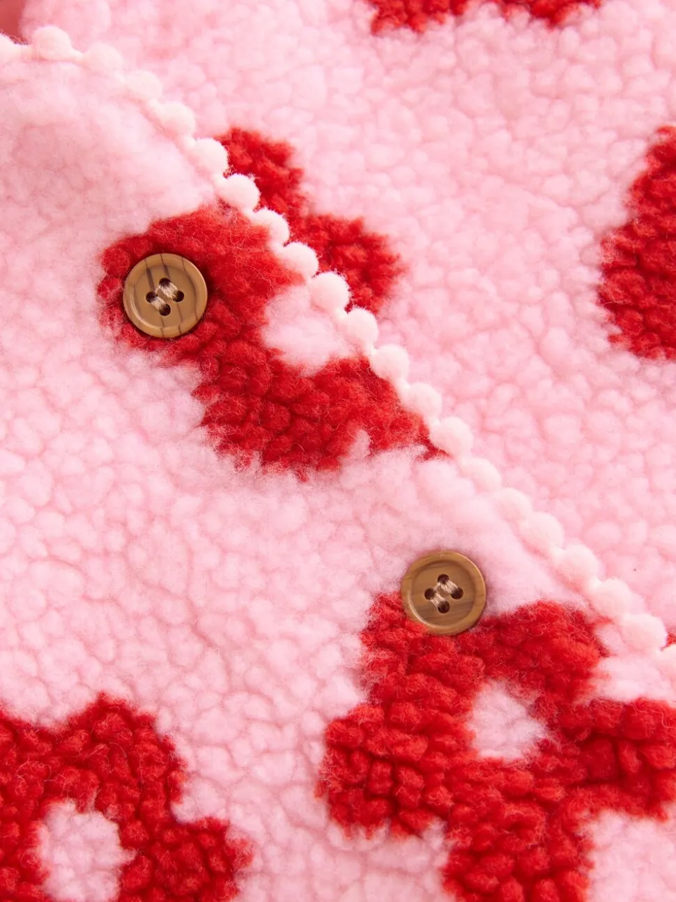 Roze bloemenprint over het geheel - Borg babyjack met capuchon (0mnd-2jr)