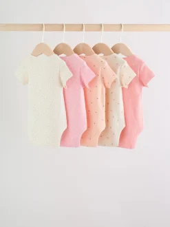 Roze bloemetjes - Set van 5 babyrompertjes met korte mouwen
