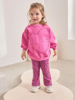 Roze dierenprint met hartjes - Set van sweatshirt en uitlopende legging (3mnd -7jr)
