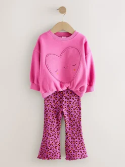 Roze dierenprint met hartjes - Set van sweatshirt en uitlopende legging (3mnd -7jr)