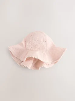 Roze en wit - Broderie 2pk Baby Bucket Hoed (0mnd-2jr)