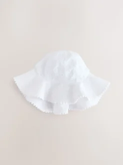 Roze en wit - Broderie 2pk Baby Bucket Hoed (0mnd-2jr)
