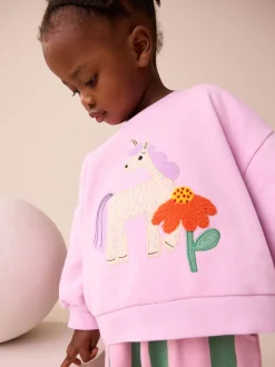 Roze gestreepte eenhoorn - Set van sweatshirt en joggingbroek met rechte wijde pijpen (3mnd -7jr)