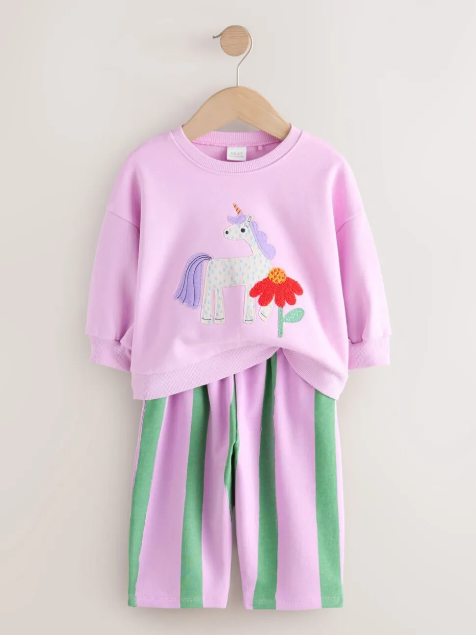 Roze gestreepte eenhoorn - Set van sweatshirt en joggingbroek met rechte wijde pijpen (3mnd -7jr)