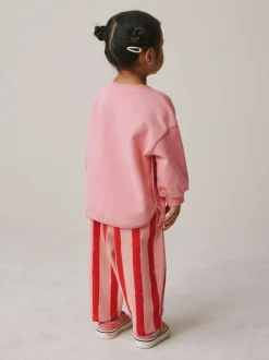 Roze gewatteerde kers - Set met top met lange mouwen en broek met wijde pijpen (3mnd-7jr)
