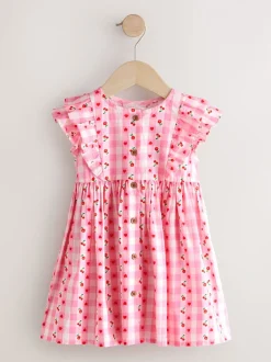 Roze gingham - Double Ruffle Sleeve Dress (3mths-8yrs)