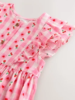 Roze gingham - Double Ruffle Sleeve Dress (3mths-8yrs)