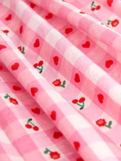 Roze gingham - Double Ruffle Sleeve Dress (3mths-8yrs)