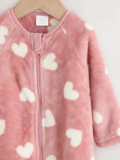 Roze hartenprint - Fleece babypyjama