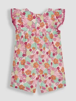 Roze jungle bloemenprint - JoJo Maman Bébé Speelpakje van 100% katoen met ruchemouwen