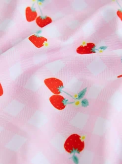 Roze kersen geruit - Badpak met ruches (3 - 16 jr)