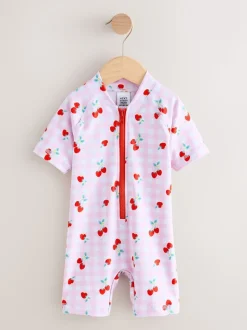 Roze kersen geruit - Zonbeschermend badpak (3 mnd-10 jr)