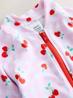Roze kersen geruit - Zonbeschermend badpak (3 mnd-10 jr)