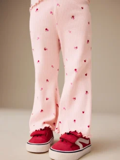 Roze kersenharten - Geribbelde flare legging (3 mnd-7 jr)