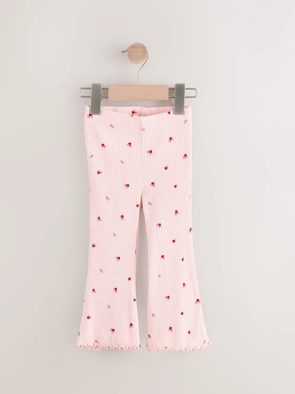 Roze kersenharten - Geribbelde flare legging (3 mnd-7 jr)
