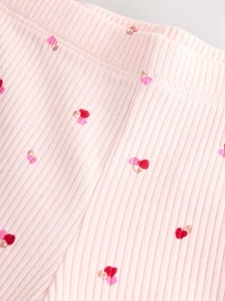 Roze kersenharten - Geribbelde flare legging (3 mnd-7 jr)