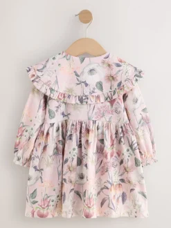 Roze met bloemenprint - Jurk met lange mouwen en kraag (3mnd-7jr)