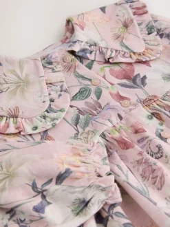 Roze met bloemenprint - Jurk met lange mouwen en kraag (3mnd-7jr)