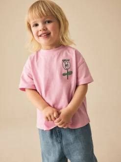 Roze met bloemenprint - Short Sleeve Embroidered T-Shirt (3mths-7yrs)