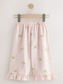 Roze met bloemenprint - Wide Leg Frill Trousers (3mths-7yrs)