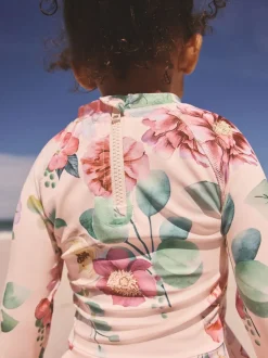 Roze met bloemenprint - Zonbeschermende zwemset (3 mnd-7 jr)