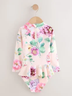 Roze met bloemenprint - Zonbeschermende zwemset (3 mnd-7 jr)