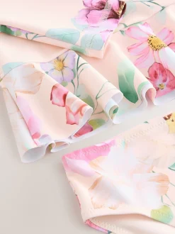 Roze met bloemenprint - Zonbeschermende zwemset (3 mnd-7 jr)