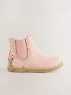 Roze met borduursel - Chelsea enkellaars