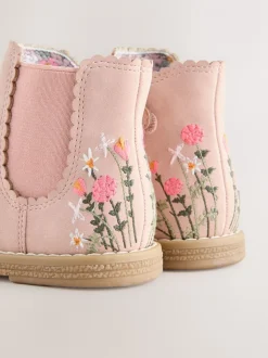 Roze met borduursel - Chelsea enkellaars