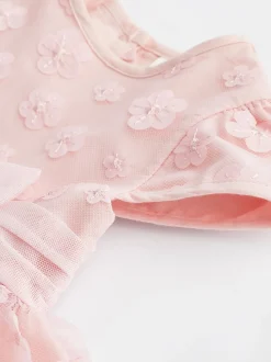 Roze met 3D-bloemen - Feestelijke babyjurk (0 mnd-2 jr)