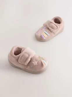 Roze met eenhoornprint - Gezellige pantoffels met voering en omgevende zool