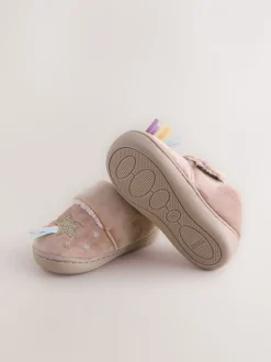 Roze met eenhoornprint - Gezellige pantoffels met voering en omgevende zool