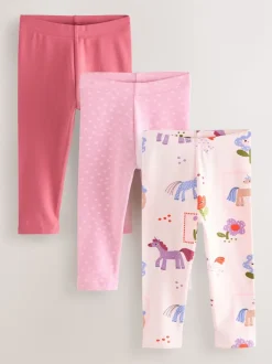 Roze met eenhoornprint - Verpakking van 3 leggings (3 mnd-7 jr)