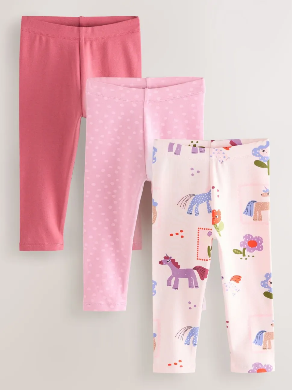 Roze met eenhoornprint - Verpakking van 3 leggings (3 mnd-7 jr)