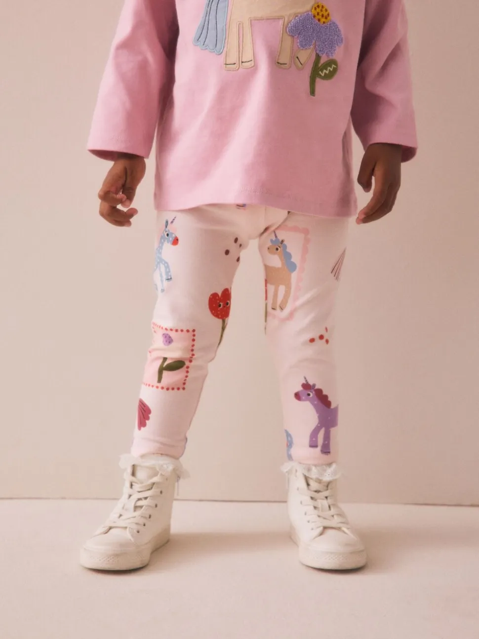 Roze met eenhoornprint - Verpakking van 3 leggings (3 mnd-7 jr)