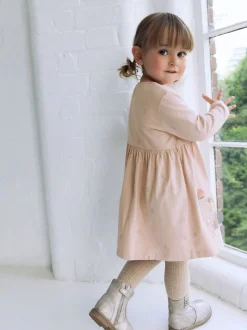 Roze met elfjes - Jurk met lange mouwen en versiering (3mnd -7jr)