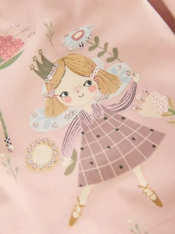 Roze met elfjes - Jurk met lange mouwen en versiering (3mnd -7jr)