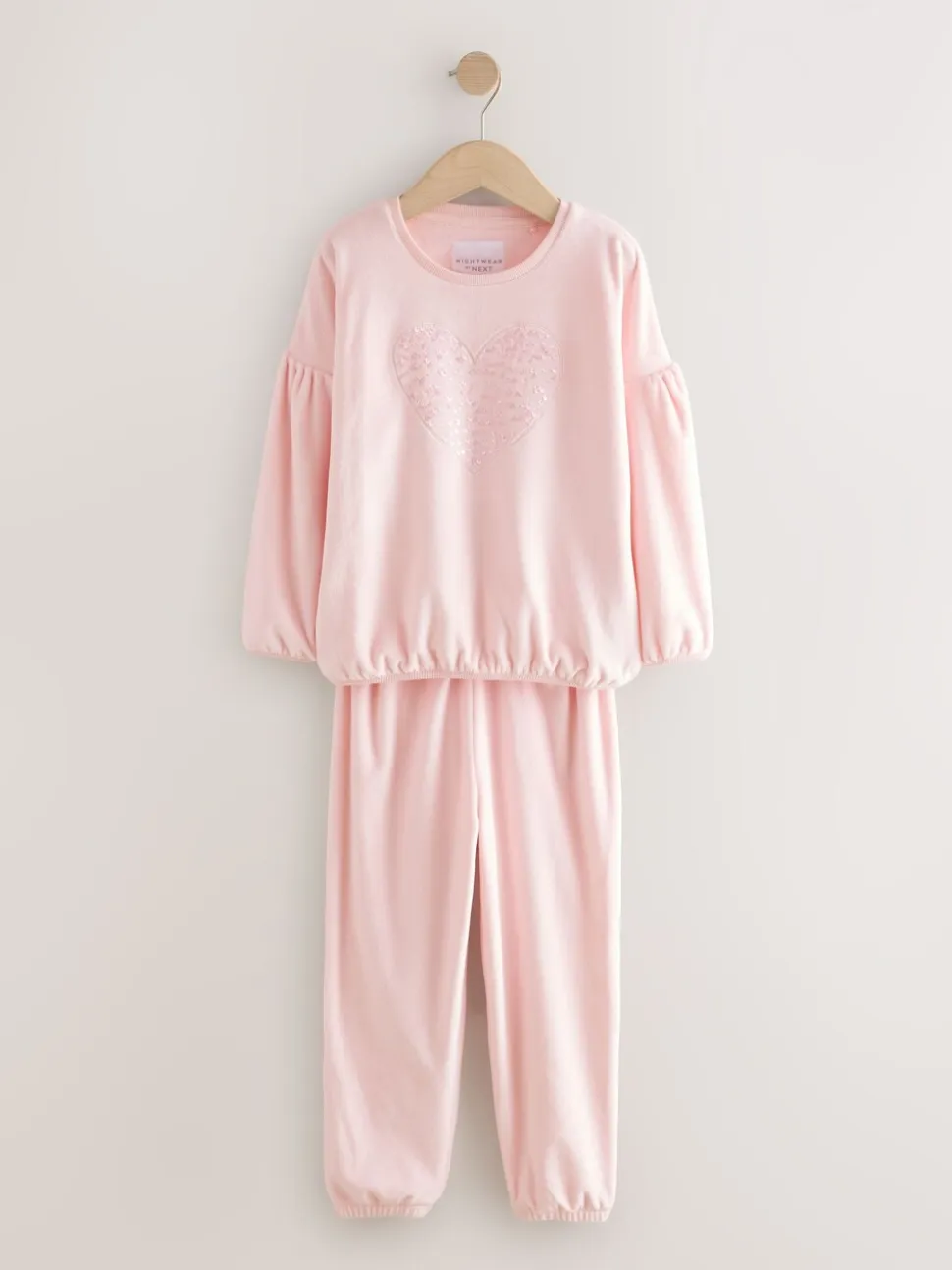 Roze met hart van lovertjes - Behaaglijke fleece pyjama (9 mnd-16 jr)