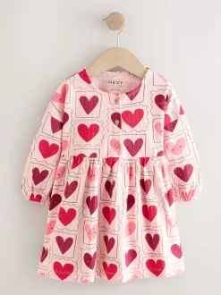 Roze met hartjes - Jersey jurk met lange mouwen (3 mnd-7 jr)