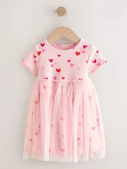 Roze met hartjes - Mesh Skirt Dress (3mths-7yrs)