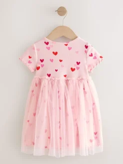 Roze met hartjes - Mesh Skirt Dress (3mths-7yrs)