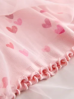 Roze met hartjes - Mesh Skirt Dress (3mths-7yrs)