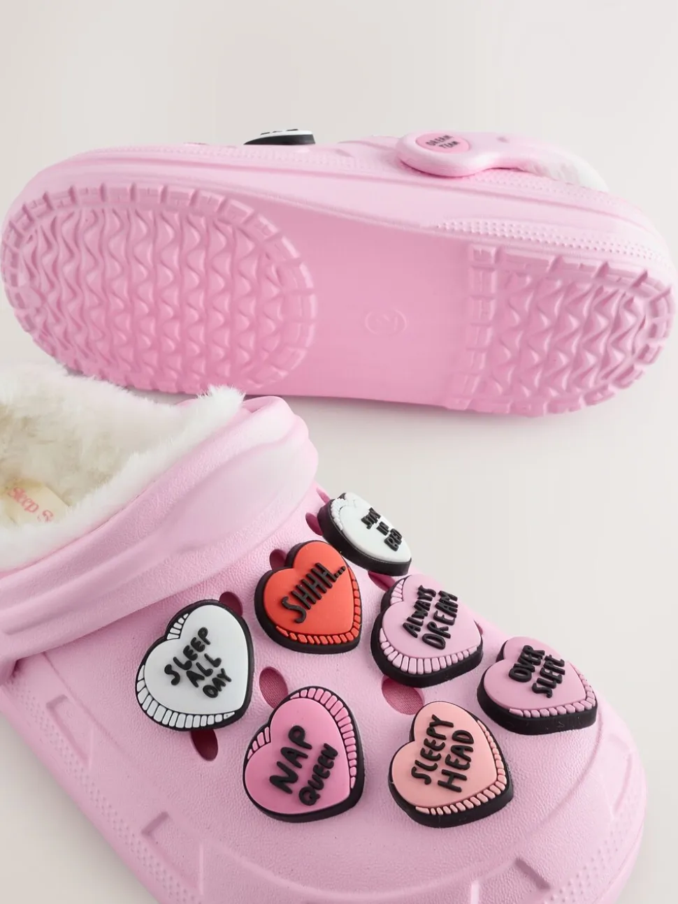 Roze met hartjesprint - Pantoffelklompen