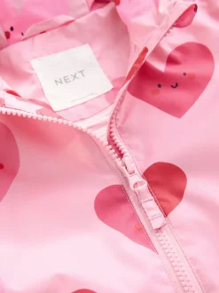 Roze met hartjesprint - Regenbestendig jack met print (3mnd-7jr)